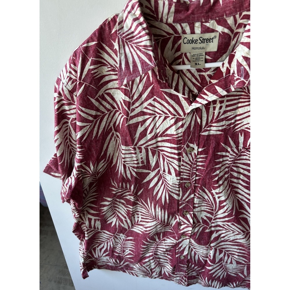 Cooke Street Honolulu Mens XL Hawaiian Shirt Burgundy Palm Leaf Made in HI - Picture 6 of 9